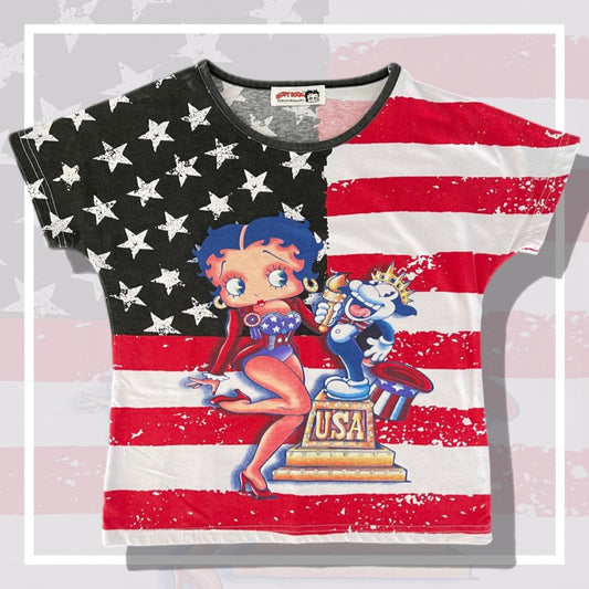 Vintage Betty Boop AOP USA Flag T-shirt